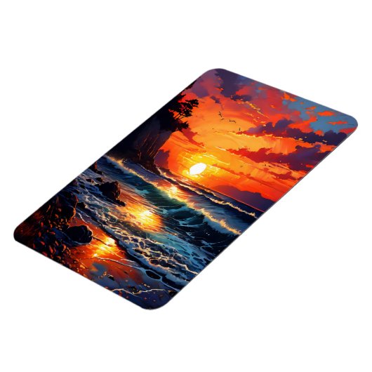 Lebhafter Sonnenuntergang im Ozean - Kunst an der Magnet (Linke Seite)