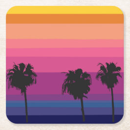 Lebhafter Sonnenuntergang im Ozean mit Silhouetten Rechteckiger Pappuntersetzer