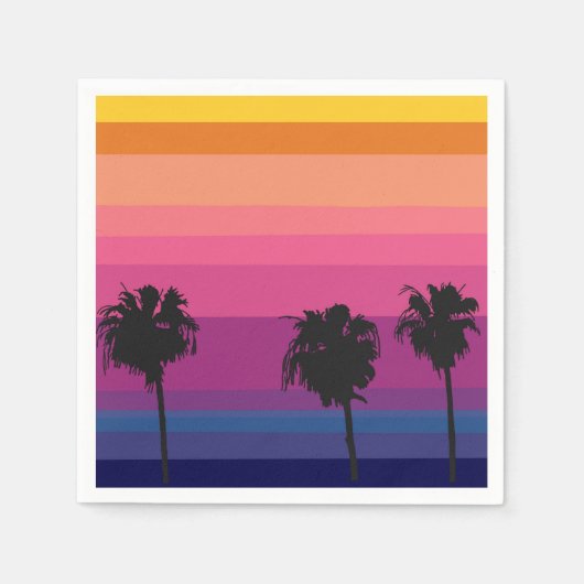 Lebhafter Sonnenuntergang im Ozean mit Silhouetten Serviette (Vorderseite)