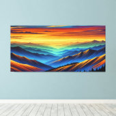 Lebhafter Sonnenuntergang über farbenfrohen Gebirg Leinwanddruck (Insitu (Holzboden))