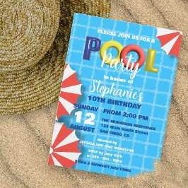 Lebhafter Spaß Sommer Geburtstagsfeier Pool Party Einladung