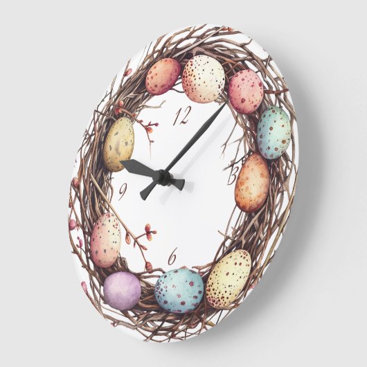 Lebhafter Springtime Egg Nest Oster Brunch Große Wanduhr (Winkel)