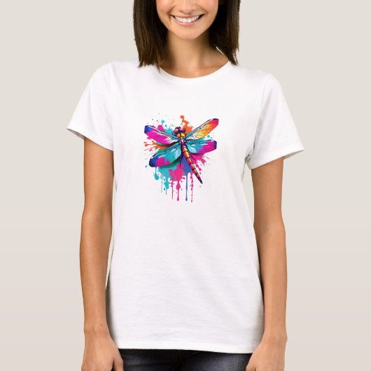 Lebhafter Spritzer Dragon Fly Pop T-Shirt (Vorderseite)
