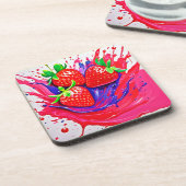 Lebhafter Strawberry Splash Getränkeuntersetzer (Linke Seite)