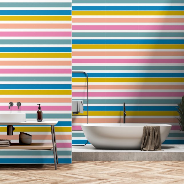 Lebhafter Streifen Design Rosa und blauer Ballon Tapete (Badezimmer)