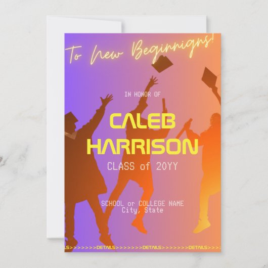 Lebhafter Sunset Modern Tech Abschluss Einladung (Vorderseite)