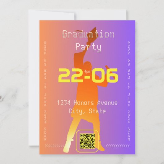 Lebhafter Sunset Modern Tech Abschluss Einladung (Rückseite)