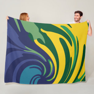 Lebhafter Swirl aus Grün, Gelb und Blau Fleecedecke