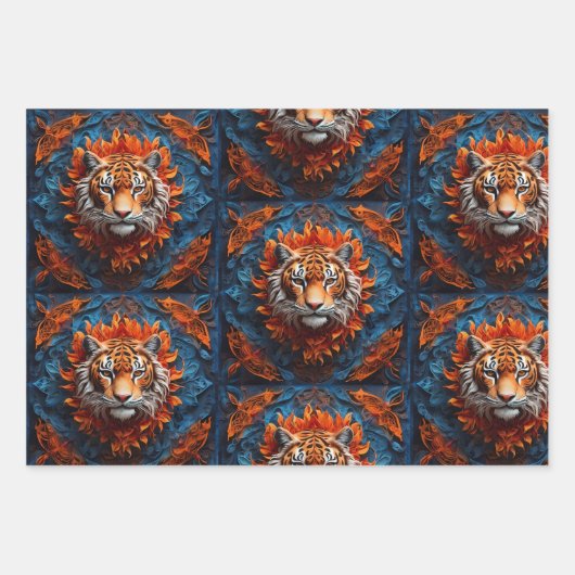 Lebhafter Tiger mit Blumenmotiven Geschenkpapier Set (Vorderseite 3)