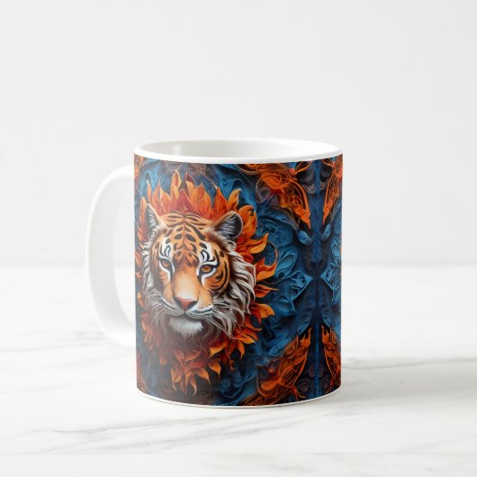 Lebhafter Tiger mit Blumenmotiven Kaffeetasse (Vorderseite Links)