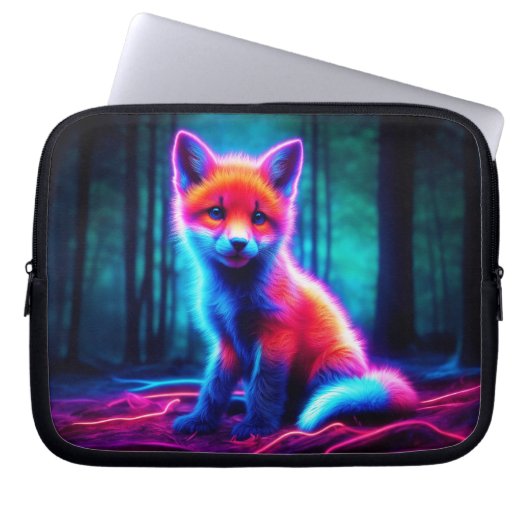Lebhafter träumartiger Fuchs mit elektrischen Farb Laptopschutzhülle (Vorderseite)