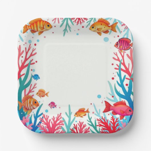 Lebhafter tropischer Fischkorallenmeer | Farbenfro Pappteller (Vorderseite)