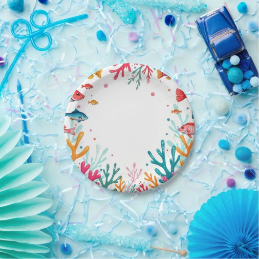 Lebhafter tropischer Fischkorallenmeer | Farbenfro Pappteller (Party)