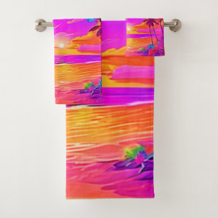 Lebhafter tropischer Sonnenuntergang Badhandtuch Set