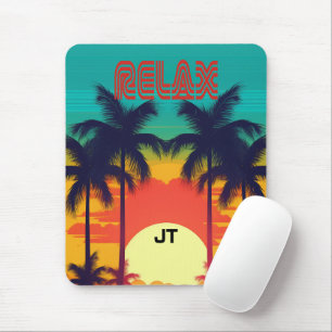 Lebhafter tropischer Sonnenuntergang Retro-80er Mousepad