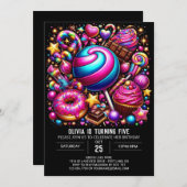 Lebhafter, verzauberter Candyland Digital Geburtst Einladung (Vorne/Hinten)