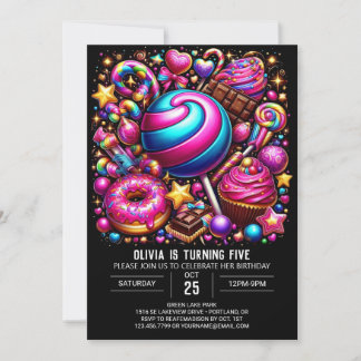 Lebhafter, verzauberter Candyland Digital Geburtst Einladung