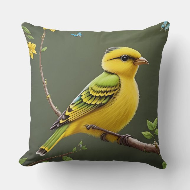 Lebhafter Vogel am Zweig Kissen (Vorderseite)
