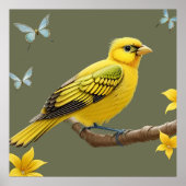 Lebhafter Vogel am Zweig Poster (Vorne)