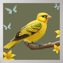 Lebhafter Vogel am Zweig Poster