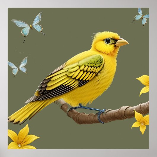 Lebhafter Vogel am Zweig Poster (Vorne)