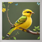 Lebhafter Vogel am Zweig Poster (Vorne)