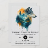 Lebhafter Wald Wolf Birthday Einladung (Vorne/Hinten)