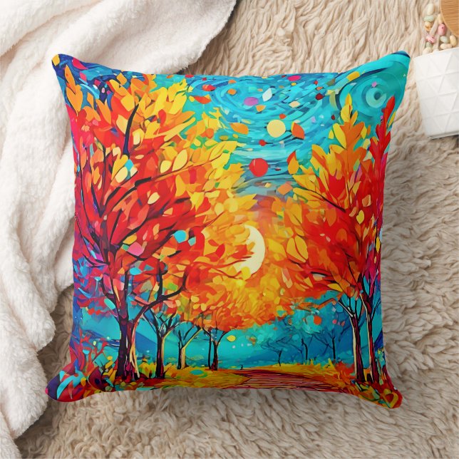 Lebhafter Waldweg zum Mond Kissen (Decke)