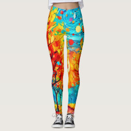 Lebhafter Waldweg zum Mond Leggings