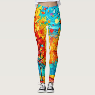 Lebhafter Waldweg zum Mond Leggings