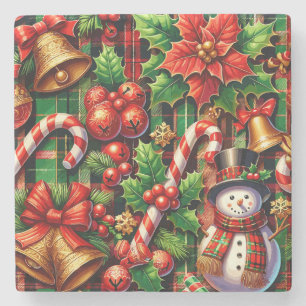 Lebhafter Weihnachts-Kariert-Stone-Untersetzer Steinuntersetzer