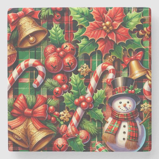 Lebhafter Weihnachts-Kariert-Stone-Untersetzer Steinuntersetzer (Vorderseite)