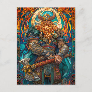 Lebhafter Wikinger mit Ax Norse Mythology Co Postkarte