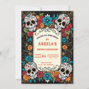 Lebhafter Zucker Skulls Día de Los Muertos Geburts Einladung