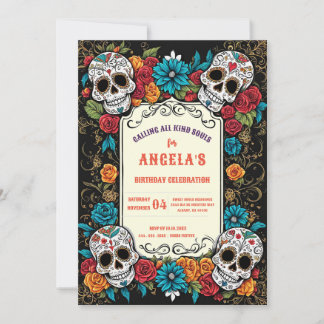 Lebhafter Zucker Skulls Día de Los Muertos Geburts Einladung