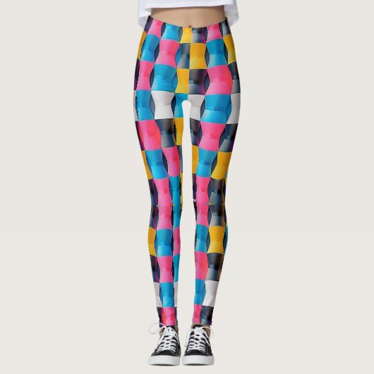 Lebhaftes 3D-Stundenglas Geometrisches Muster Leggings (Vorderseite)