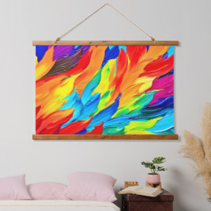 Lebhaftes Abstraktes Ausdrucksbild Wandteppich Mit Holzrahmen