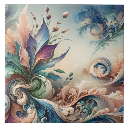 Lebhaftes Abstraktes Blumendesign in sanften Farbe Fliese (Vorderseite)