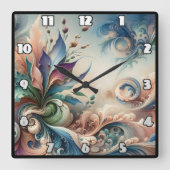 Lebhaftes Abstraktes Blumendesign in sanften Farbe Quadratische Wanduhr (Vorderseite)