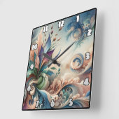 Lebhaftes Abstraktes Blumendesign in sanften Farbe Quadratische Wanduhr (Winkel)