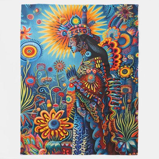 Lebhaftes Abstraktes ethnisches Huichol-Stammmuste Fleecedecke (Vorderseite)