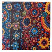 Lebhaftes Abstraktes ethnisches Huichol-Stammmuste Fliese (Vorderseite)