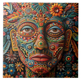 Lebhaftes Abstraktes ethnisches Huichol-Stammmuste Fliese