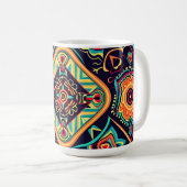 Lebhaftes Abstraktes ethnisches Huichol-Stammmuste Kaffeetasse (VorderseiteRechts)