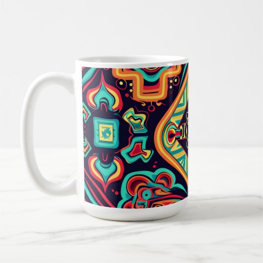 Lebhaftes Abstraktes ethnisches Huichol-Stammmuste Kaffeetasse (Links)