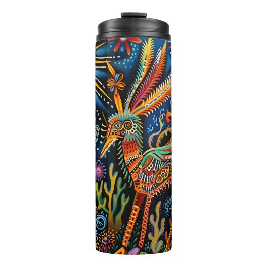 Lebhaftes Abstraktes ethnisches Huichol-Stammmuste Thermosbecher (Vorderseite)