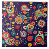 Lebhaftes Abstraktes Eule-Muster Fliese (Vorderseite)