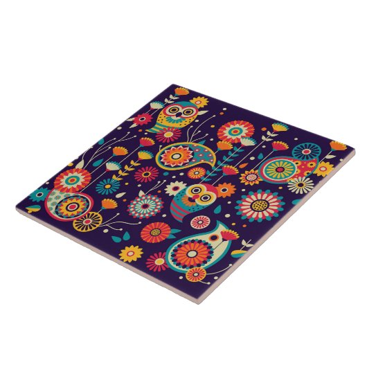 Lebhaftes Abstraktes Eule-Muster Fliese (Seite)