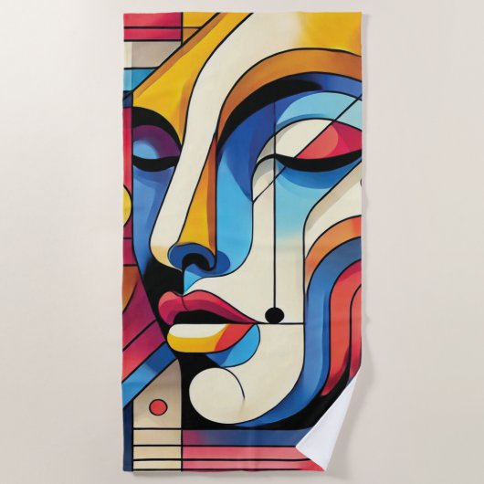 Lebhaftes Abstraktes geometrisches Gesicht Strandtuch (Vorderseite)