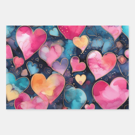 Lebhaftes Abstraktes Herz in Rosa und Blau Geschenkpapier Set (Vorderseite 2)
